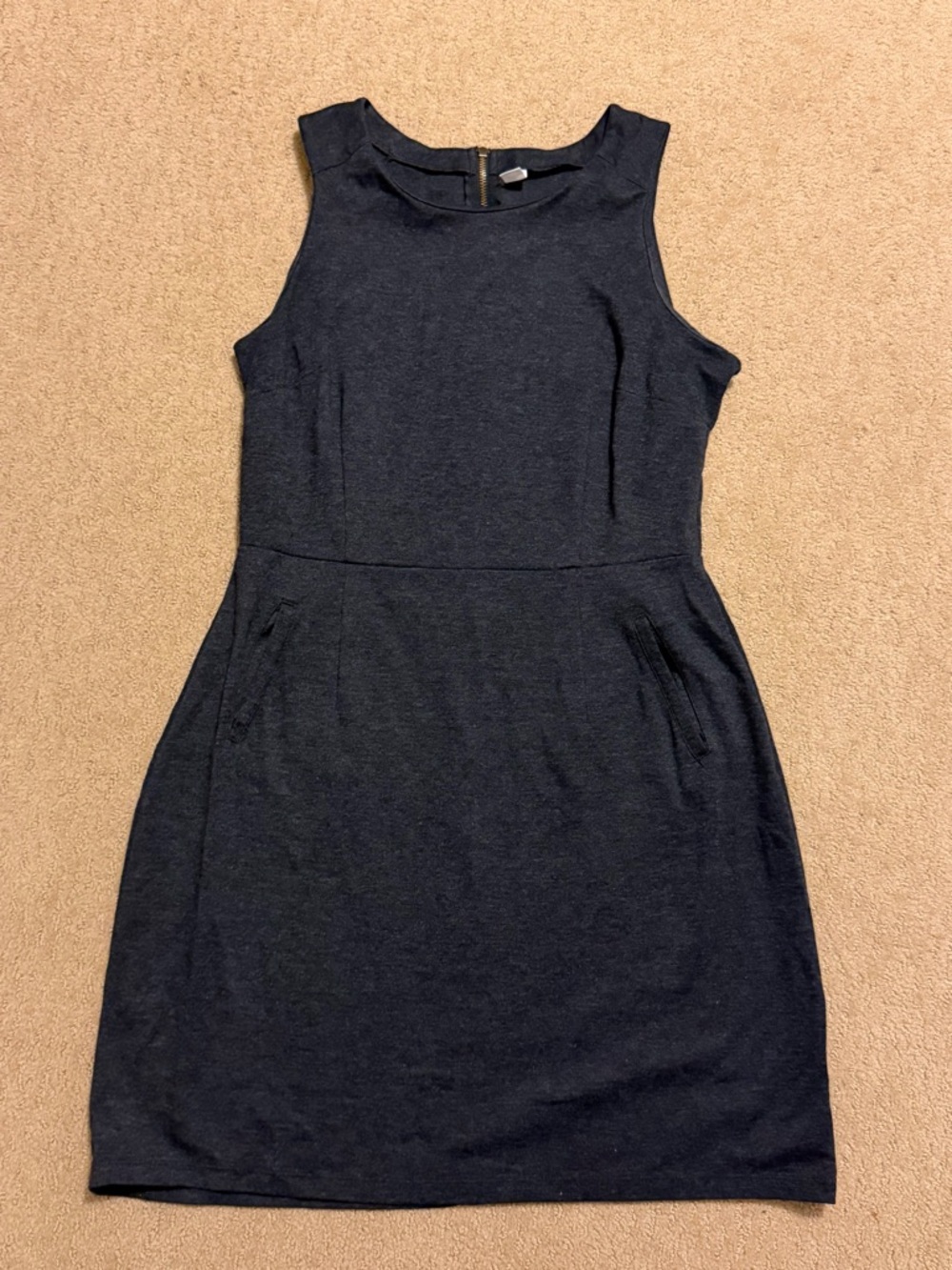 Sleeveless Dark Gray Dress - Classic Women's Work Dress w/ POCKETS